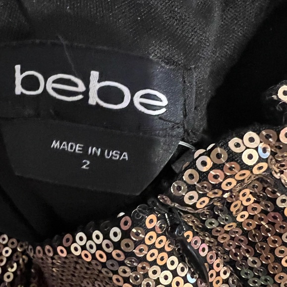 Bebe gold sequins black jumpsuit pants 2 small womens like new extra small - Picture 2 of 2